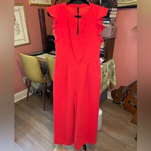 NWT Vince Camuto Red Ruffle Sleeveless V Neck Romper Jumpsuit Size 6 Retail $158
